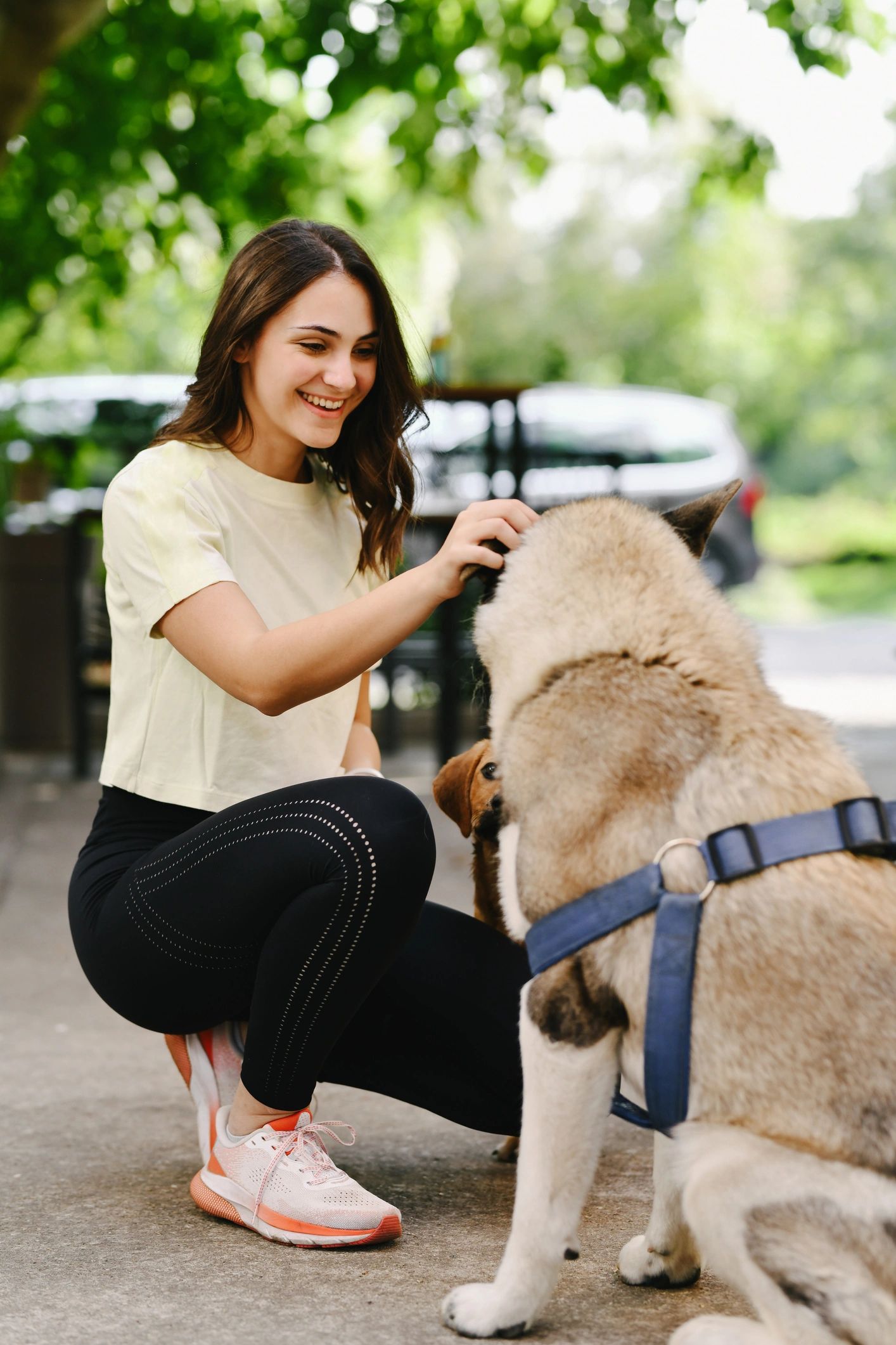Mujer sonriendo con su perro